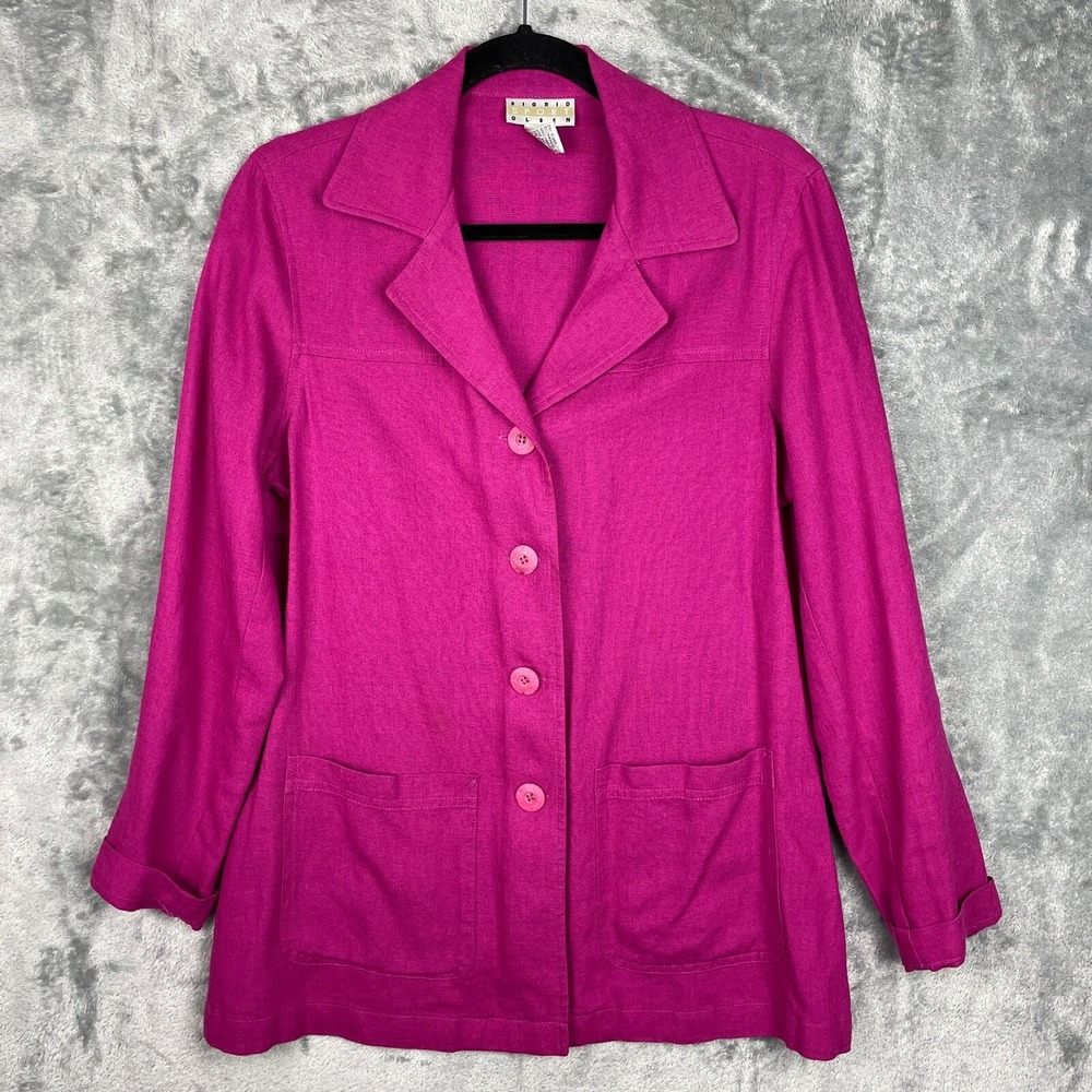 Sigrid Olsen Jacket Womens Small Fuscha Pink Linen Blend Button Up Lagenlook VTG